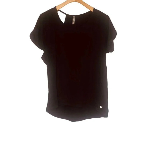 Fabletics Women's Black Whitney Open Shoulder Back Short Sleeve Athletic Shirt - Picture 3 of 12